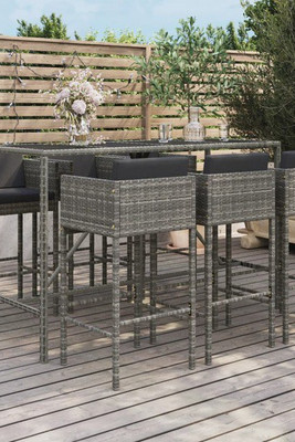 vidaXL 3032036 - Ensemble de bar de jardin 7 pcs avec coussins gris poly rotin