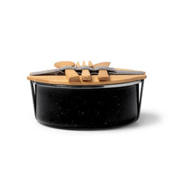 Claps 74335 - Retro Ceramic-Coated Metal Lunch Box with Bamboo Lid
