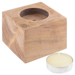 Claps 79112 - Acacia Wood Candle Holder with Candle