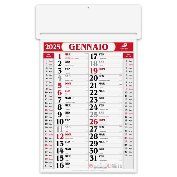 Claps 010 - Calendario Mensile con Intestazione Rinforzata e Festività