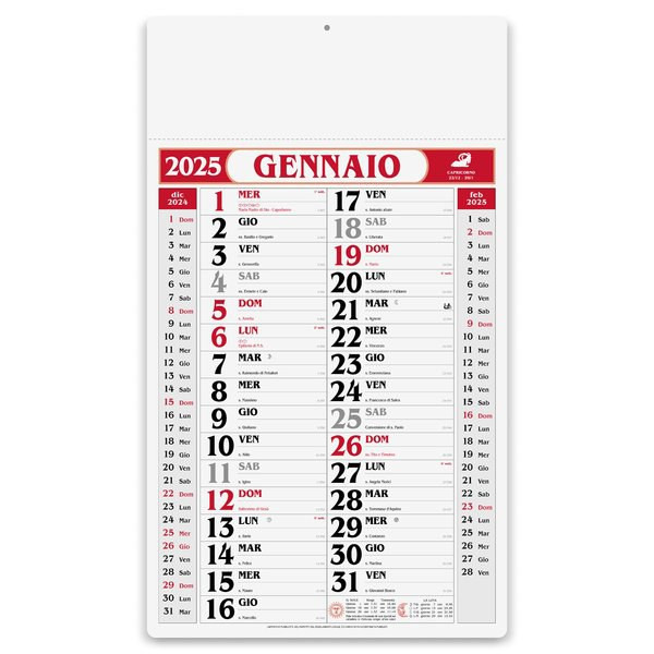 Claps 023 - Calendario Mensile con Testata Rinforzata e Festività