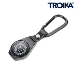 TROIKA COS25 - Compass Keyring with Carabiner and Leather Loop