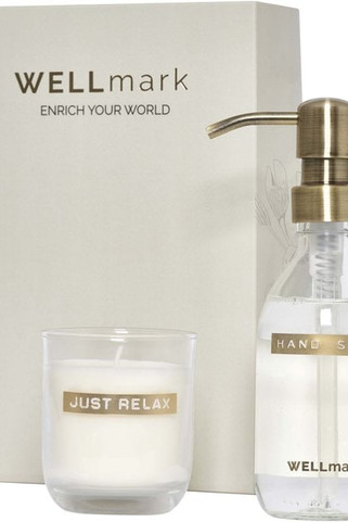 WELLmark 126406 - Wellmark Discovery 250 ml hand soap dispenser and 150 g scented candle set