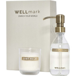 WELLmark 126406 - Wellmark Discovery 250 ml:n käsisaippua-annostelija ja 150 g:n tuoksukynttiläsetti