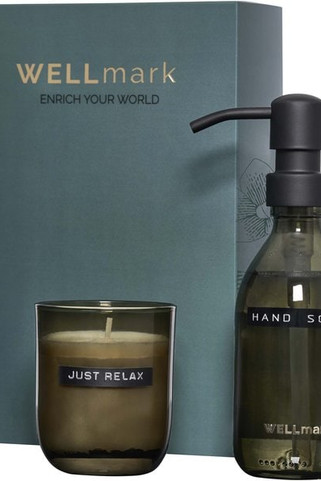 WELLmark 126406 - Wellmark Discovery 250 ml hand soap dispenser and 150 g scented candle set