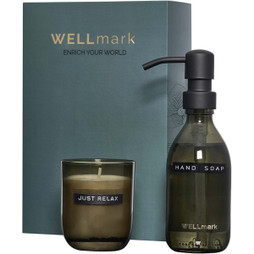 WELLmark 126406 - Wellmark Discovery 250 ml hand soap dispenser and 150 g scented candle set