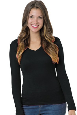 Bayside 3415 - Camiseta de manga larga con cuello en V de fabricación estadounidense para mujer