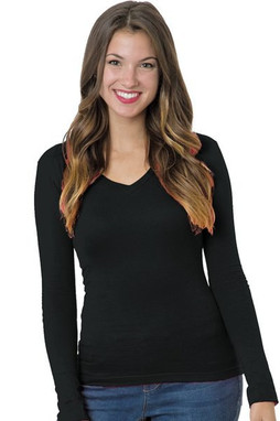 Bayside 3415 - Camiseta de manga larga con cuello en V de fabricación estadounidense para mujer