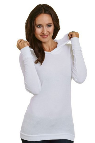Bayside 3425 - Camiseta térmica suave con capucha para mujer, fabricada en EE.UU.