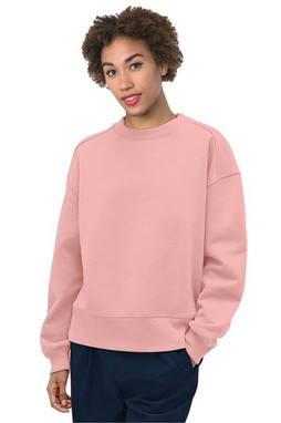 Bayside 7702 - Sudadera de cuello redondo de forro polar fabricada en EE.UU. para mujer