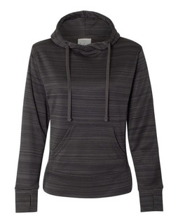 J. America 8662 - Womens Odyssey Striped Performance Fleece Lapover Hooded Sweatshirt
