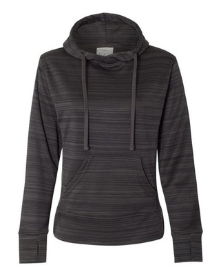 J. America 8662 - Sudadera con capucha Odyssey Striped Performance Fleece Lapover de mujer