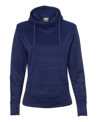 J. America 8662 - Sudadera con capucha Odyssey Striped Performance Fleece Lapover de mujer