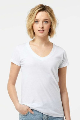 Tultex 214 - Camiseta de cuello en V de punto fino para mujer