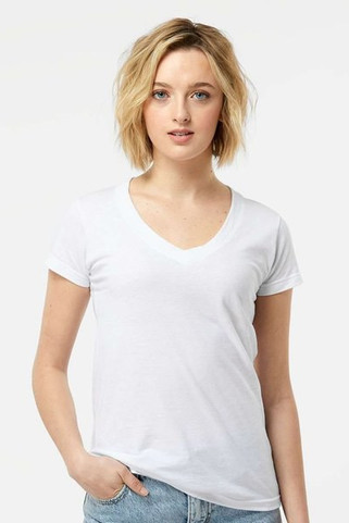 Tultex 214 - Camiseta de cuello en V de punto fino para mujer