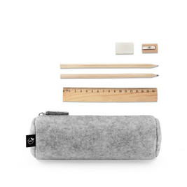 Multi-purpose case in recycled felt (100% rPET) with ruler, pencils, rubber and sharpener - Egotier 11196