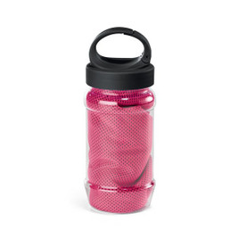Sporthandtuch aus Polyamid und Polyester mit Flasche (440 mL) aus PP und PET und einem integrierten Karabinerhaken am Deckel - Egotier 99967