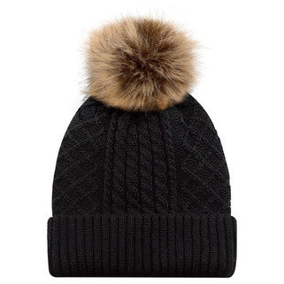 AJM 1E140L - Acrylic / Polyester Satin Cuff Toque (Faux Fur Pom Pom 12cm, Women’s)