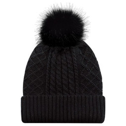 AJM 1E140L - Acrylic / Polyester Satin Cuff Toque (Faux Fur Pom Pom 12cm, Women’s)