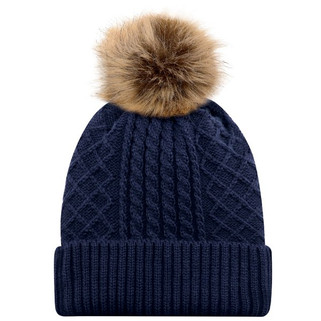 AJM 1E140L - Acrylic / Polyester Satin Cuff Toque (Faux Fur Pom Pom 12cm, Women’s)
