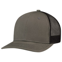 AJM 8E019M - Deluxe Chino Twill / Polyester Mesh 6 Panel Constructed Pro-Round (Mesh Back)