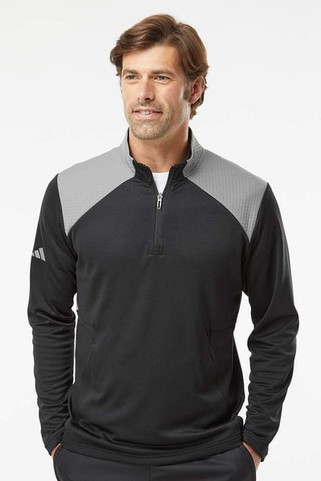 Adidas A532 - Textured Mixed Media Quarter-Zip Pullover