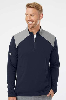 Adidas A532 - Textured Mixed Media Quarter-Zip Pullover
