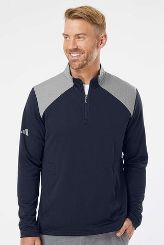 Adidas A532 - Textured Mixed Media Quarter-Zip Pullover