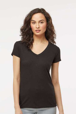 M&O 3542 - T-shirt à col en V en mélange de luxe pour femmes