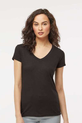 M&O 3542 - T-shirt à col en V en mélange de luxe pour femmes