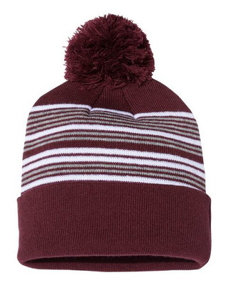 Sportsman SP60 - 12" Striped Pom-Pom Cuffed Beanie