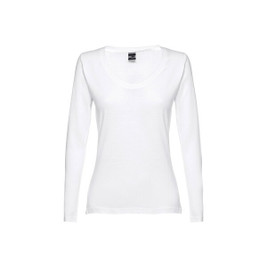 TH Clothes 30125 - Long-sleeved scoop neck fitted T-shirt for women. 100% carded cotton. White