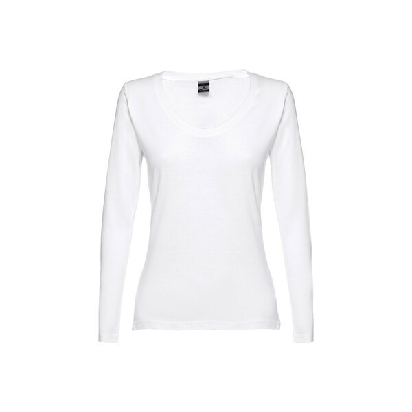 TH Clothes 30125 - Long-sleeved scoop neck fitted T-shirt for women. 100% carded cotton. White