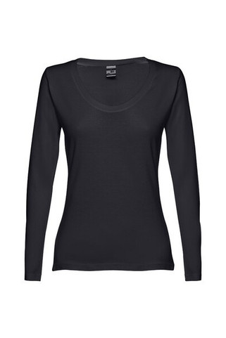 TH Clothes 30126 - Long-sleeved scoop neck fitted T-shirt for women. 100% carded cotton