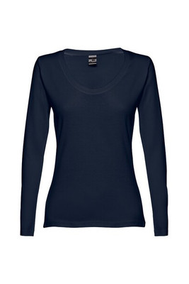 TH Clothes 30126 - Long-sleeved scoop neck fitted T-shirt for women. 100% carded cotton