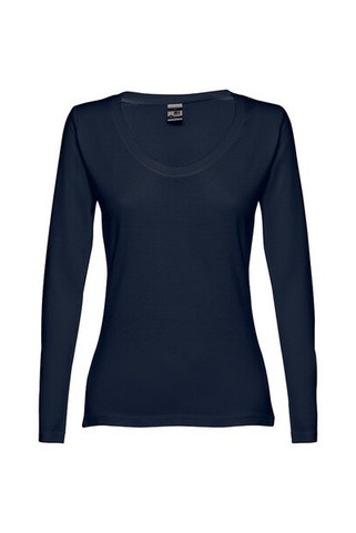 TH Clothes 30126 - Långärmad T-shirt med skopringning för kvinnor. 100% kammad bomull