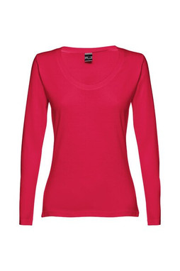 TH Clothes 30126 - Long-sleeved scoop neck fitted T-shirt for women. 100% carded cotton