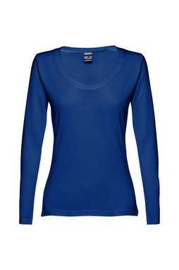 TH Clothes 30126 - Long-sleeved scoop neck fitted T-shirt for women. 100% carded cotton