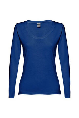 TH Clothes 30126 - Long-sleeved scoop neck fitted T-shirt for women. 100% carded cotton