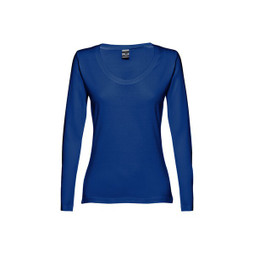 TH Clothes 30126 - Long-sleeved scoop neck fitted T-shirt for women. 100% carded cotton