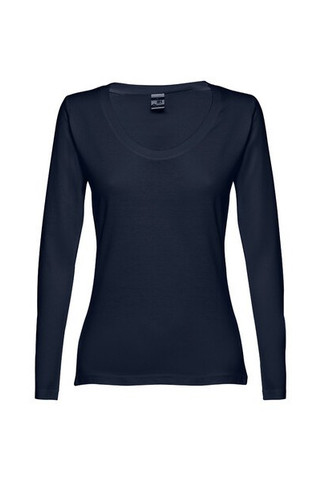 TH Clothes 30126 - Long-sleeved scoop neck fitted T-shirt for women. 100% carded cotton