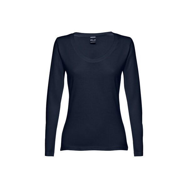 TH Clothes 30126 - Long-sleeved scoop neck fitted T-shirt for women. 100% carded cotton