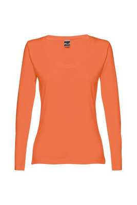 TH Clothes 30126 - Long-sleeved scoop neck fitted T-shirt for women. 100% carded cotton