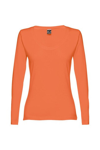 TH Clothes 30126 - Långärmad T-shirt med skopringning för kvinnor. 100% kammad bomull