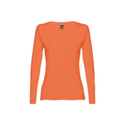 TH Clothes 30126 - Long-sleeved scoop neck fitted T-shirt for women. 100% carded cotton