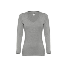 TH Clothes 30126 - Long-sleeved scoop neck fitted T-shirt for women. 100% carded cotton