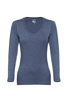 TH Clothes 30126 - Long-sleeved scoop neck fitted T-shirt for women. 100% carded cotton