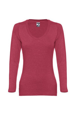 TH Clothes 30126 - Long-sleeved scoop neck fitted T-shirt for women. 100% carded cotton
