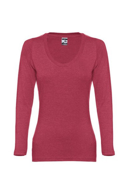 TH Clothes 30126 - Long-sleeved scoop neck fitted T-shirt for women. 100% carded cotton