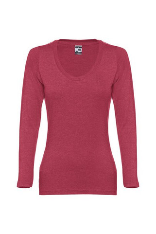 TH Clothes 30126 - Long-sleeved scoop neck fitted T-shirt for women. 100% carded cotton
